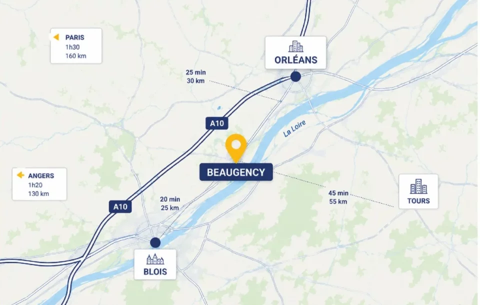 Carte d'accès : Beaugency sur l'A10, entre Orléans et Blois